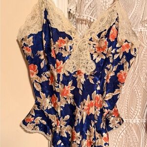 Dior Blue and Cream Floral Lace Satin Blouse